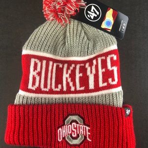 Ohio State Buckeyes Winter Knit Hat w/ Cuff NWT OSU Pom NEW FortySeven Brand '47